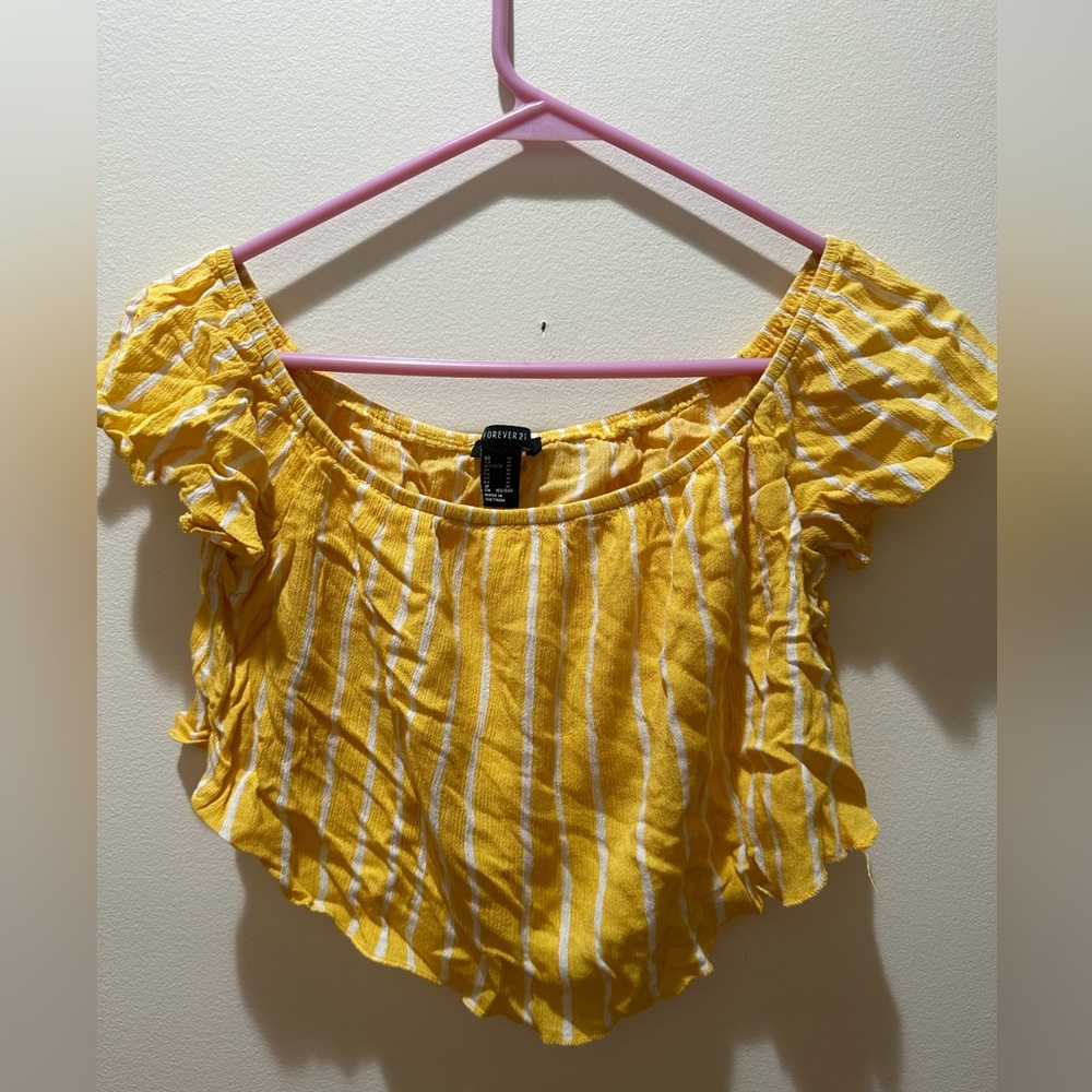 Forever 21 yellow off shoulder crop top